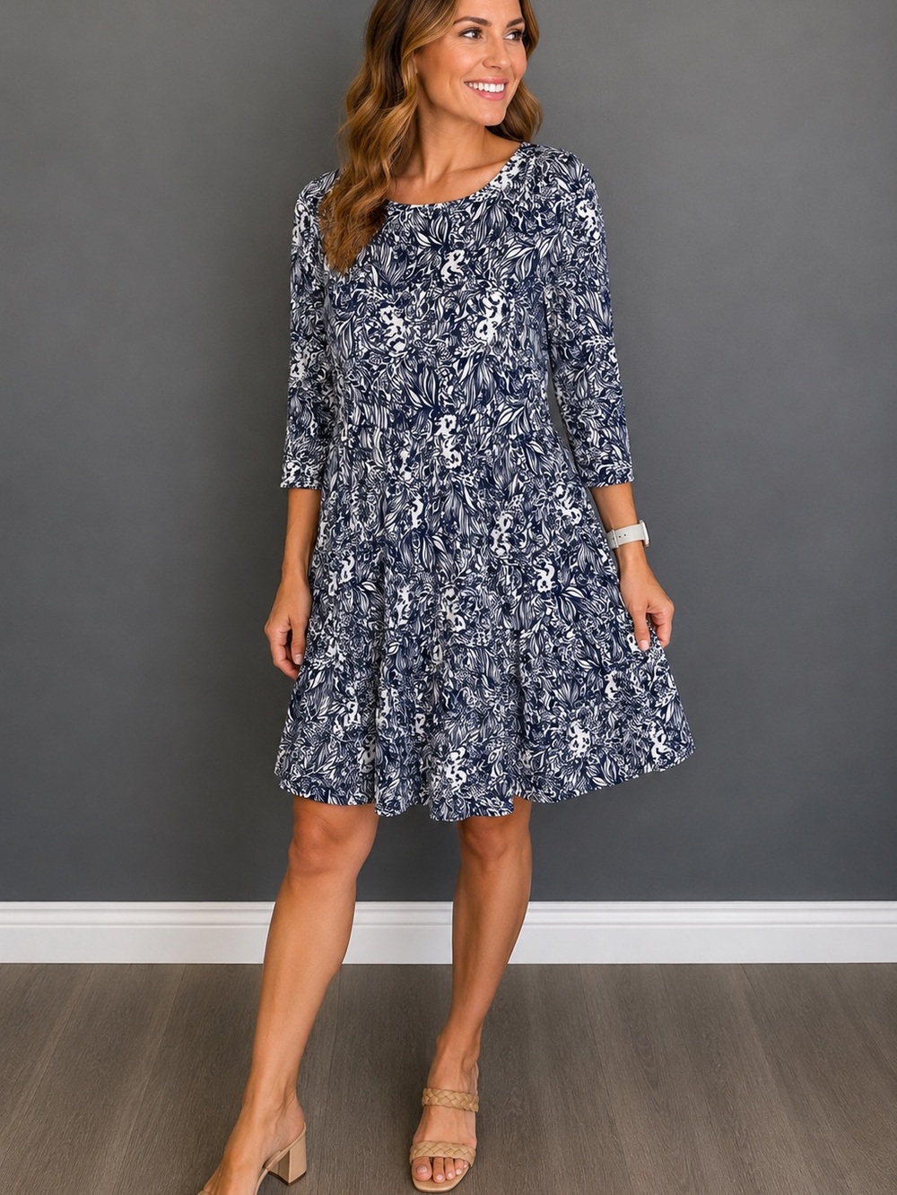 Lilly Pulitzer Totally Koalafied Cotton Empire Waist Dress 3/4 Sleeves Size M